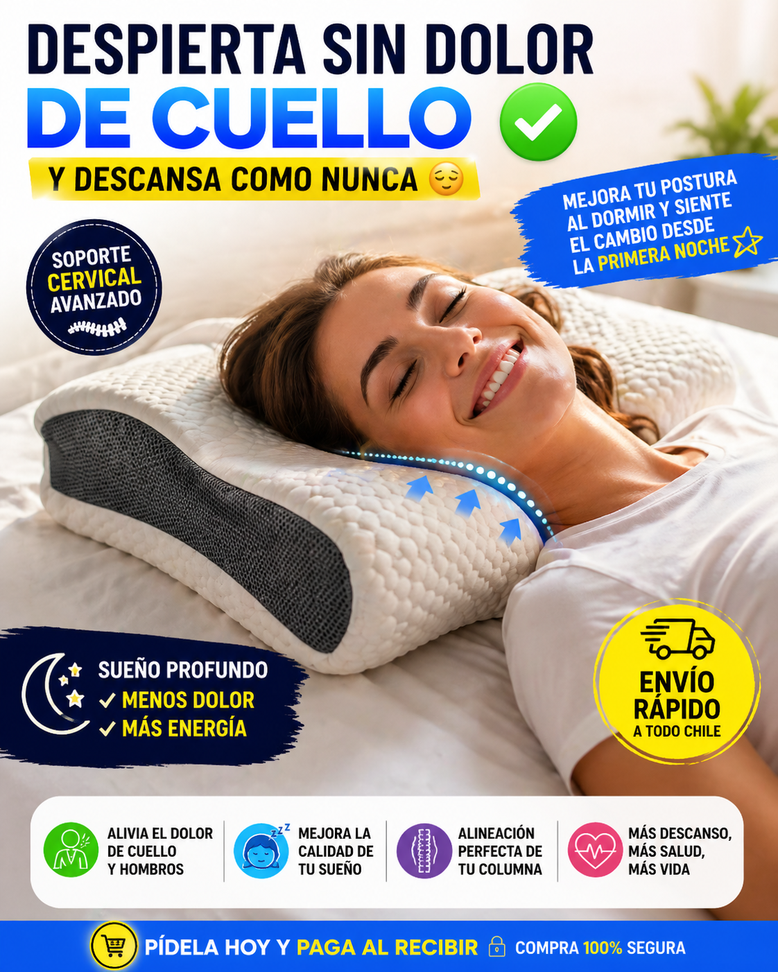 Duerme mejor desde hoy 😴 Corrige tu postura cervical 🧠 Levántate renovado cada mañana ✨